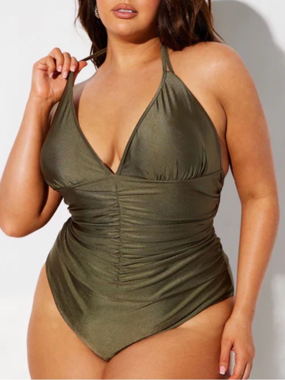 Plus Size Olive Ruched One-Piece Swimsuit - Women Swim